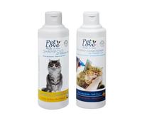 Pet Love Shampoo e Balsamo per Gatti Delicato con Azione Nutriente e Igienizzante - Districante per un Pelo Morbido e Luminoso - Set 2 x 250 ml