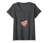 Pet Lover, Design a Forma di Cuore di Gatti, passivamente innamorata dei Gatti Maglietta con Collo a V, Donna, Grigio Scuro, L