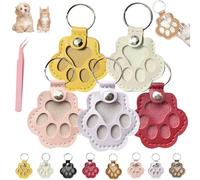 Pet Paw Shaped Leather Keychain, Cute Paw Shaped Pet Memorial Keepsake Keychain, Dog Hair Keychains, Memorial Collection of Cat and Dog Fur (M*5)