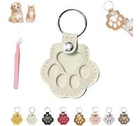 Pet Paw Shaped Leather Keychain, Cute Paw Shaped Pet Memorial Keepsake Keychain, Dog Hair Keychains, Memorial Collection of Cat and Dog Fur (White)