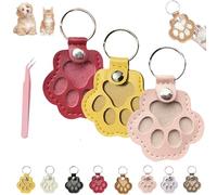 Pet Paw Shaped Leather Keychain, Cute Paw Shaped Pet Memorial Keepsake Keychain, Dog Hair Keychains, Memorial Collection of Cat and Dog Fur (MIXB*3)