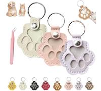 Pet Paw Shaped Leather Keychain, Cute Paw Shaped Pet Memorial Keepsake Keychain, Dog Hair Keychains, Memorial Collection of Cat and Dog Fur (MIXC*3)