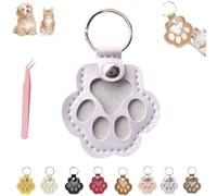 Pet Paw Shaped Leather Keychain, Cute Paw Shaped Pet Memorial Keepsake Keychain, Dog Hair Keychains, Memorial Collection of Cat and Dog Fur (Purple)