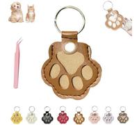 Pet Paw Shaped Leather Keychain, Cute Paw Shaped Pet Memorial Keepsake Keychain, Dog Hair Keychains, Memorial Collection of Cat and Dog Fur (Light Brown)