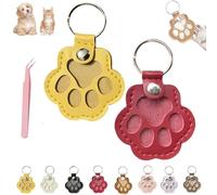 Pet Paw Shaped Leather Keychain, Cute Paw Shaped Pet Memorial Keepsake Keychain, Dog Hair Keychains, Memorial Collection of Cat and Dog Fur (D set*2)