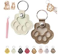 Pet Paw Shaped Leather Keychain, Cute Paw Shaped Pet Memorial Keepsake Keychain, Dog Hair Keychains, Memorial Collection of Cat and Dog Fur (E set*2)