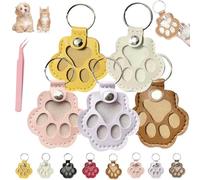 Pet Paw Shaped Leather Keychain, Cute Paw Shaped Pet Memorial Keepsake Keychain, Dog Hair Keychains, Memorial Collection of Cat and Dog Fur (MIXB*5)