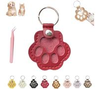 Pet Paw Shaped Leather Keychain, Cute Paw Shaped Pet Memorial Keepsake Keychain, Dog Hair Keychains, Memorial Collection of Cat and Dog Fur (Red)