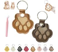 Pet Paw Shaped Leather Keychain, Cute Paw Shaped Pet Memorial Keepsake Keychain, Dog Hair Keychains, Memorial Collection of Cat and Dog Fur (B set*2)