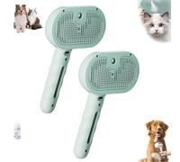 Pet Spray Hair Removal Comb, Spray Grooming Brush Massage Com, Self-Cleaning Pet Grooming Brush for Cats and Dogs, Pet Hair Removal Tool for Removing Tangled and Loose Hair (Green*2)