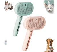 Pet Spray Hair Removal Comb, Spray Grooming Brush Massage Com, Self-Cleaning Pet Grooming Brush for Cats and Dogs, Pet Hair Removal Tool for Removing Tangled and Loose Hair (Green+Pink)