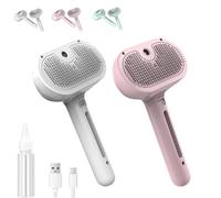 Pet Spray Hair Remover Comb, Dog Steam Grooming Brush, 3 in 1 Pet Spray Comb with Handle, Massage Brushes for Long Short Haired Cats Dogs Rabbit(White+Pink)