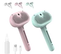 Pet Spray Hair Remover Comb, Dog Steam Grooming Brush, 3 in 1 Pet Spray Comb with Handle, Massage Brushes for Long Short Haired Cats Dogs Rabbit(Pink+Green)