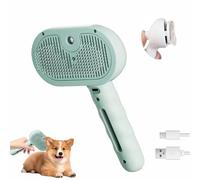 Pet Steam Brush,Pet Spray Hair Removal Comb,Pet Combs Spray Comb with Steamer,3 in 1 Massage Brushes with Handle,Rechargeable Cat Steam Grooming Brush,Defur Comb,with One-Click Release Button (Green)