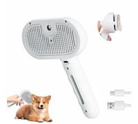 Pet Steam Brush,Pet Spray Hair Removal Comb,Pet Combs Spray Comb with Steamer,3 in 1 Massage Brushes with Handle,Rechargeable Cat Steam Grooming Brush,Defur Comb,with One-Click Release Button (White)