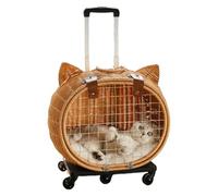 Pet Stroller - 35inch Foldable Pet Travel Carrier | PE Rattan Iron Frame Cat Strollers with Wheels - Breathable Retro Style Trolley with Handle and Base Designed for Pets During Walks Travel