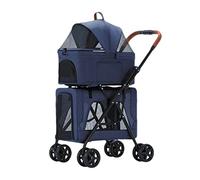 Pet Stroller for 2 Dogs/Cats, Double Dog Pram Breathable Pet Travel Stroller Carrier Detachable Cage Foldable Double-layer Pet Trolley Pushchair Great for Twin or Multiple(Blue)