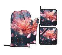 Petali di cristallo stampa cucina cottura cottura 4 pezzi set: forno cottura / grill / pentola coperchio guanti antiscivolo