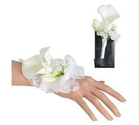 Petali di rosa artificiali in seta, Fiore da polso sposa con fiore di calla artificiale bianco e giglio rosa, perno a fascia(2 Pcs Set)