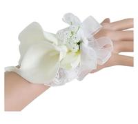 Petali di rosa artificiali in seta, Fiore da polso sposa con fiore di calla artificiale bianco e giglio rosa, perno a fascia(Wrist Flower)