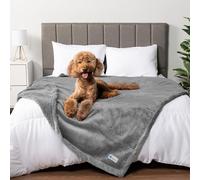 PetAmi Coperta impermeabile per cani per letto matrimoniale large XL, coperta per divano, protezione per mobili, in pile Sherpa, reversibile, morbida, lavabile, 90 x 90 cm, grigio chiaro