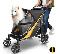 Petbobi Passeggino per cani di taglia grande, facile da piegare con doppio ingresso, freno a un piede, grande rete traspirante e tetto apribile, passeggino per tutti i terreni per cani di taglia media