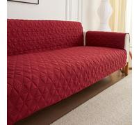 PETCUTE Copridivano Trapuntato Salvadivano,Impermeabile Copripoltrona 2 3 4 Posti con Braccioli,Tessuto Super Morbido Universale,Antiscivolo Copri Divano Relax con Banda Elastica(Rosso vino,4 Posti)