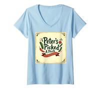 Peter Peter ha Scelto Una filastrocca di Scuola Materna Art Maglietta con Collo a V, Donna, Celeste, S
