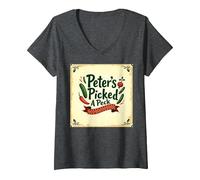 Peter Peter ha Scelto Una filastrocca di Scuola Materna Art Maglietta con Collo a V, Donna, Grigio Scuro, XL