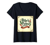 Peter Peter ha Scelto Una filastrocca di Scuola Materna Art Maglietta con Collo a V, Donna, Nero, XL