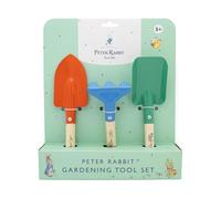 Peter Rabbit - Set di attrezzi da giardino per bambini, 3 pezzi, con cazzuola, vanga e rastrello, attrezzi in metallo resistente con manici in legno, dai 5 anni in su
