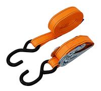Petex 43192735 - Cinghia a cricchetto, 2 pezzi, 5 m, 25 mm, gancio a S, 350/700 daN, colore: Arancione