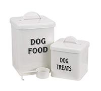 Pethiy - Set di contenitori (2 pz) per alimenti e Spuntini per animali domestici, in acciaio al carbonio rivestito, Contenitore per cibo per cani, con paletta e coperchio-Bianco