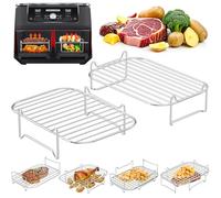 PETHREE 2 Pezzi Accessori Friggitrice ad Aria, Acciaio Inox 304 Griglia Friggitrice ad Aria Compatibilità Ninja Cosori Russell Hobbs AF400EU AF300EU e Altri Dual Airfryer 7,6-10,4L