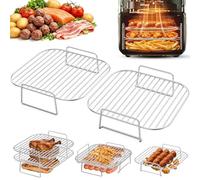 PETHREE Griglia per Friggitrice ad Aria, 2 Pezzi Accessori Friggitrice ad Aria, Acciaio Inox 304 Griglia Friggitrice per Cosori 5,5L/6L/6,4L, Ninja 6,2L, Philips 7,2L Adatte Altri 5L-8L Airfryer
