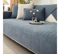 Peticehi Funny Fuzzy Sofa Cover, Herringbone Chenille Fabric Furniture Protector Sofa Cover, Cosy Solid Colour Non-Slip Couch Cover (Grayish Blue,90 * 240cm)