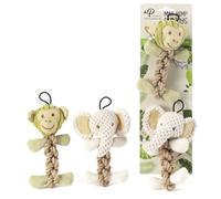 PETIQUE Mini Giocattoli in Canapa Resistente - Scimmia ed Elefante da Masticare, Canapa Naturale per Cani Piccoli