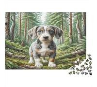 Petit Basset Griffon Vendéen - Carta spessa - Cucciolo merle nella foresta con rocce muschiose - Confezione puzzle - Gioco familiare decorativo - 52x38cm/1000 pezzi