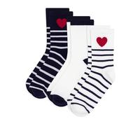 Petit Bateau 3 paia di calzini per bambini in cotone a righe e cuori, multicolore, 27-30