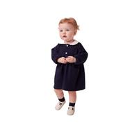 Petit Bateau Abito da Bambino in Cotone a Maniche Lunghe Tinta Unita con Colletto e Dettagli Ricamati A0em801 Vestito da Bambina (Confezione da 1), Blu Marino, 6 Mesi