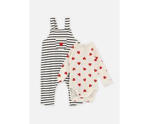 Petit Bateau - Ensemble Salopette & Body Cœurs Rouges e Bianco - Abbigliamento 12M Bianco