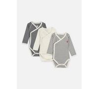 Petit Bateau - Lot de 3 bodies Croisés Manches Longues Marinière Bianco - Abbigliamento 1M Bianco