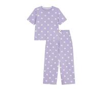Petit Bateau Pigiama Donna in Cotone Manica Corta Gambe Larghe Stampato Cuori, Squaw/Marshmallow, S