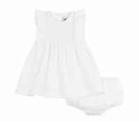 Petit Bateau Robe Bébé En Coton Sans Manche Unie Et Brodée avec Son Bloomer A0dv501 Vestito Bimba 0-24 (Pacco da 1)