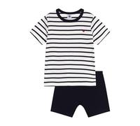 Pigiama corto marinière bambino in cotone bianco MARSHMALLOW,blu SMOKING 116cm