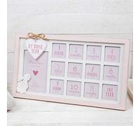 Petit Cheri Shabby Chic - Cornice per bebè My First Year con apertura multipla, colore: Rosa e Bianco