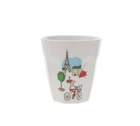 Petit Jour, Bicchiere in melamina, 220 ml, bianco, design sfaccettato, tema Paris in bicicletta, per caffè/succhio/spazzolatura dei denti, uso quotidiano