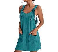 Petite - Abito da donna in tinta unita, grembiule quadrato, grembiule da lavoro in giardino, con bretelle, comodo, morbido, traspirante, per l'estate e l'autunno, blu cielo, XXXL