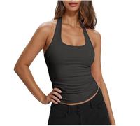 Petite Going Out Top da allenamento Summer Cut senza maniche Crop Tank Top 2025 Y2k Camisole Slim Trendy Camisole Camisole Donne Scollo a V, Grigio, S