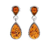 Petite - Orecchini da donna in argento Sterling 925 con ambra baltica, pendenti a goccia, colore: verde, miele e arancione cognac, Argento sterling Gemma, Ambra